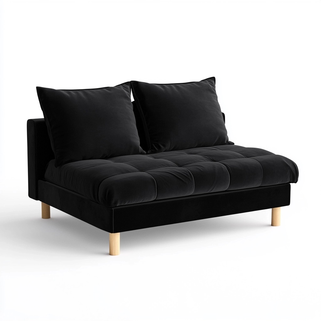 Sofá cama de terciopelo negro moderno para sala de estar con patas de madera