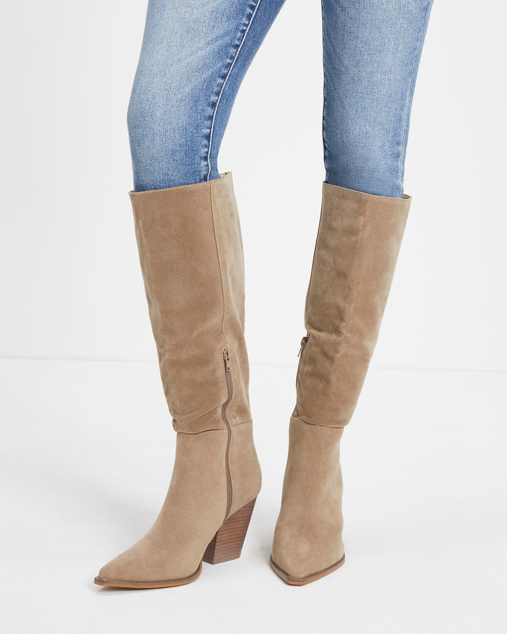 Bridget Faux Suede Heeled Boot - Latte - Se7enfashion