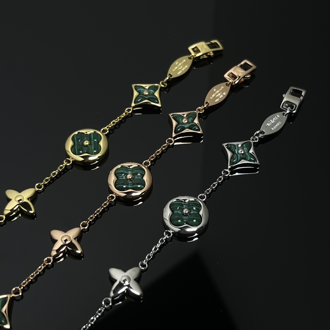 Louis Vuitton 5 Motifs Green Malachite Star Sun Blossom Bracelet - Original Replica Club