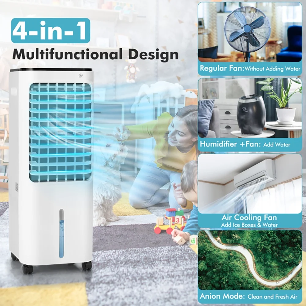 GVN Air Conditioners, Air Cooler, 4-in-1 Evaporative Air Cooler with 12L Water Tank and 4 Ice Boxes-White - Image 2