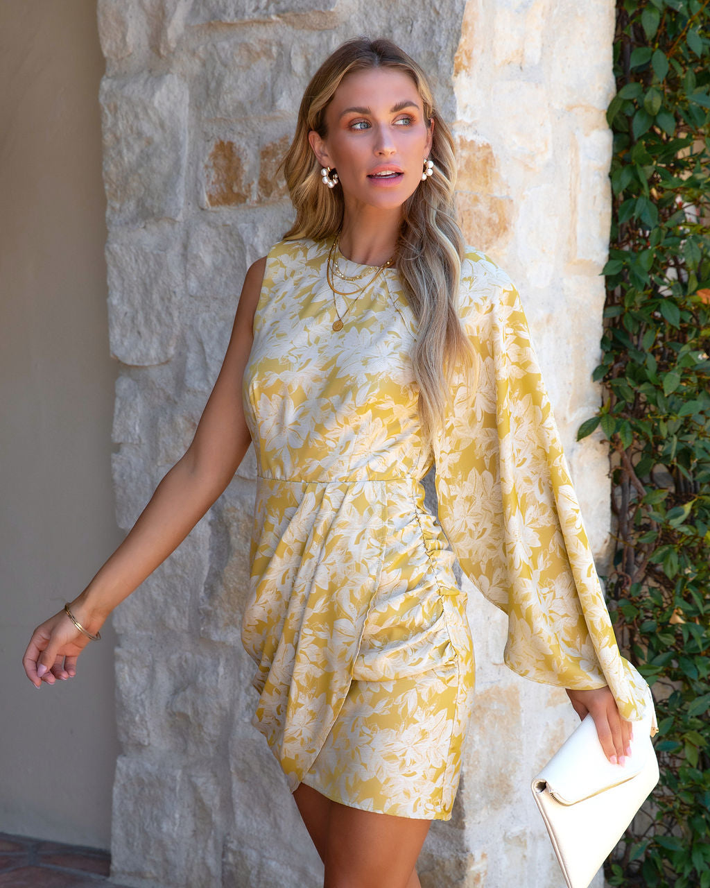 Stand Out Cape Sleeve One Shoulder Dress - Marigold - FINAL SALE - Se7enfashion