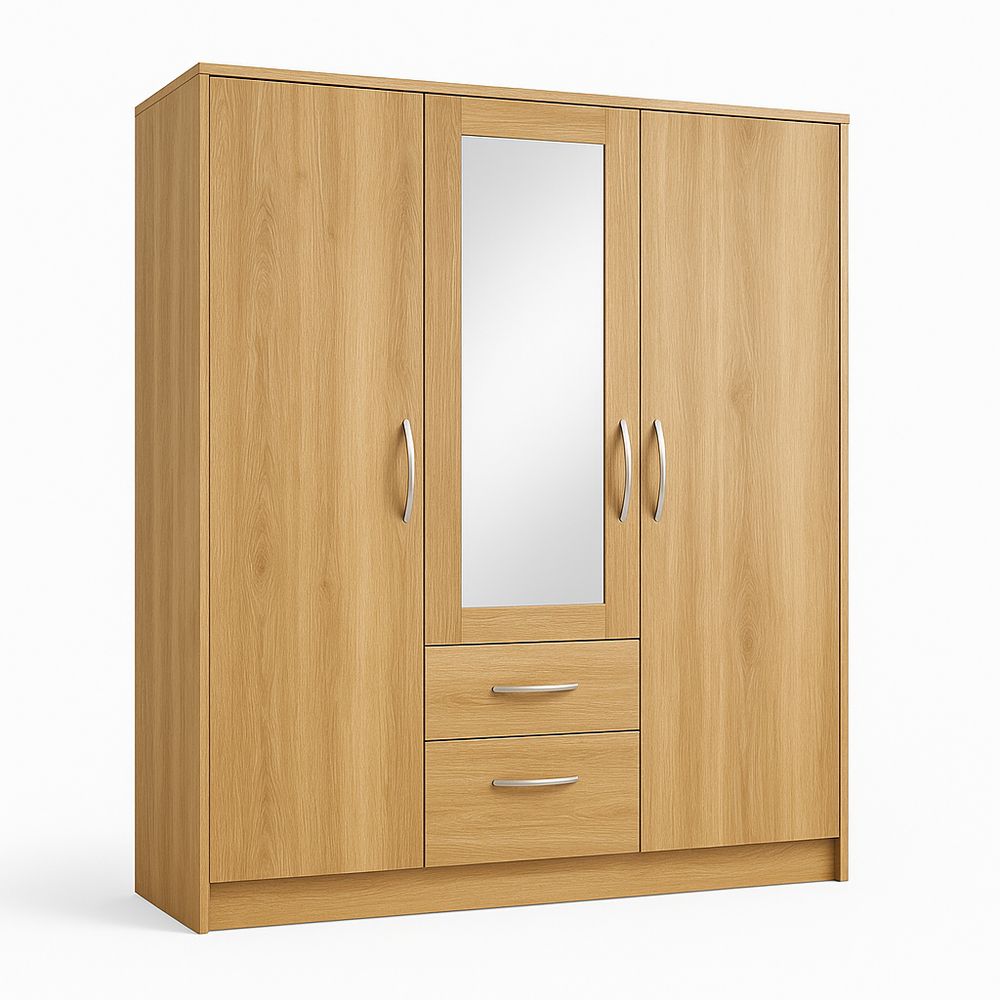 Armario ropero de 3 puertas con espejo y cajones en color madera,moderno y funcional