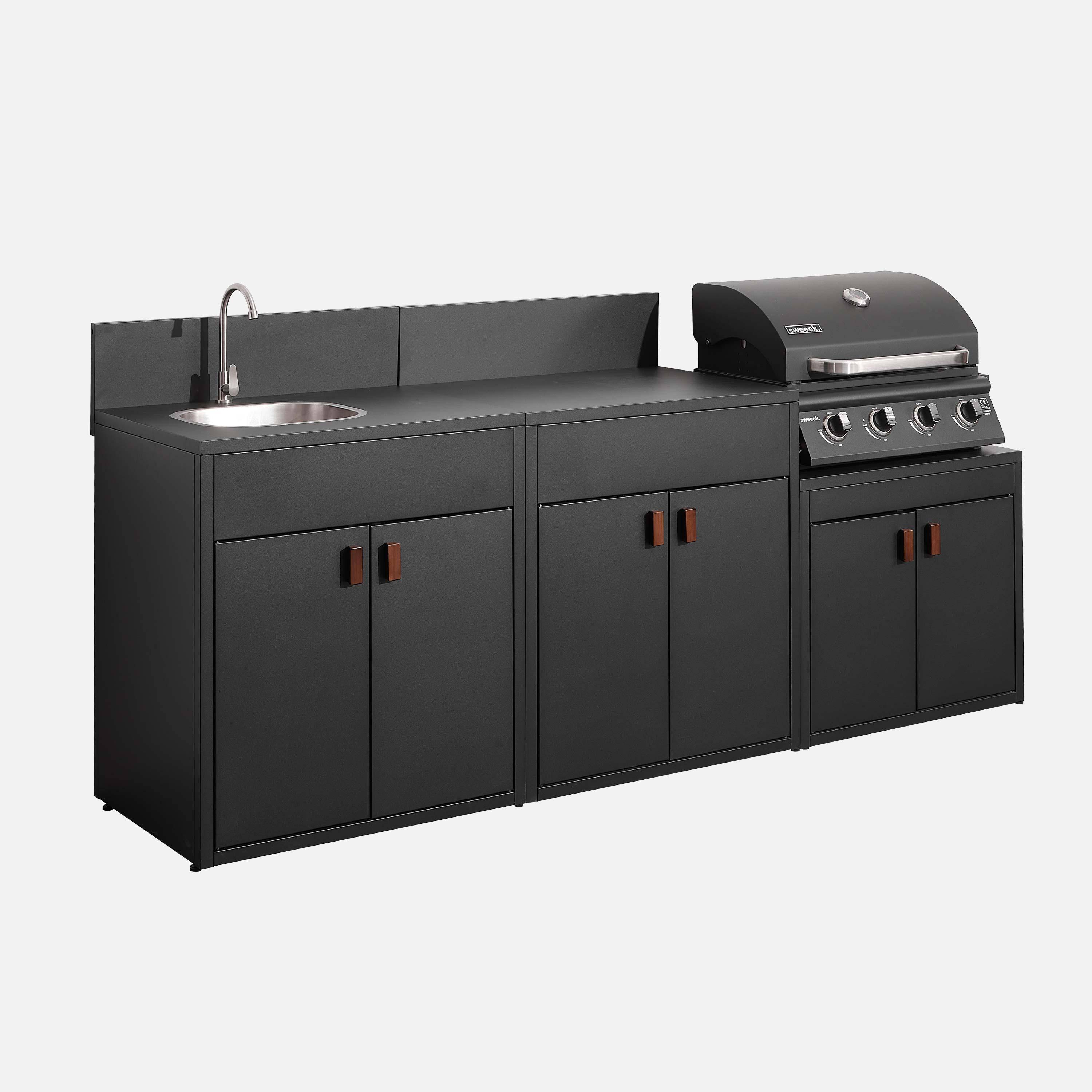 Thira - Cocina exterior de 3 módulos de acero con barbacoa de gas de 4 quemadores