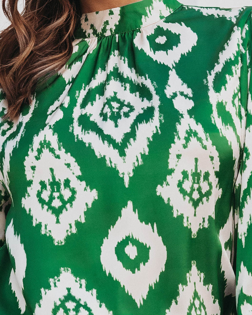 Holiday In Arizona Printed Mock Neck Top - Green - Se7enfashion