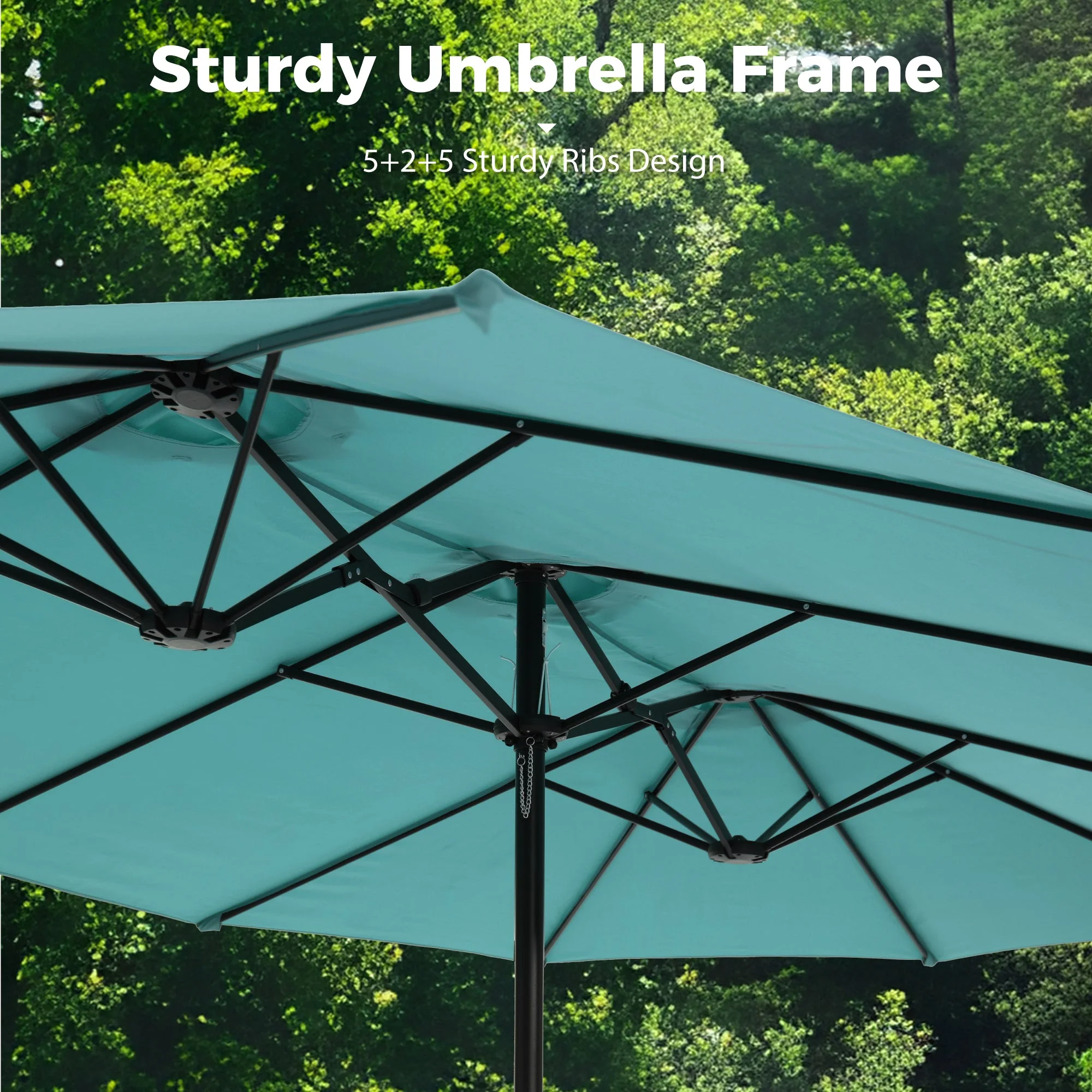 Alpha Joy 15ft Outdoor Patio Umbrella Extra-Large Double-Sided Garden Umbrella with Crank Handle and Base - Smoky Gray - Image 30