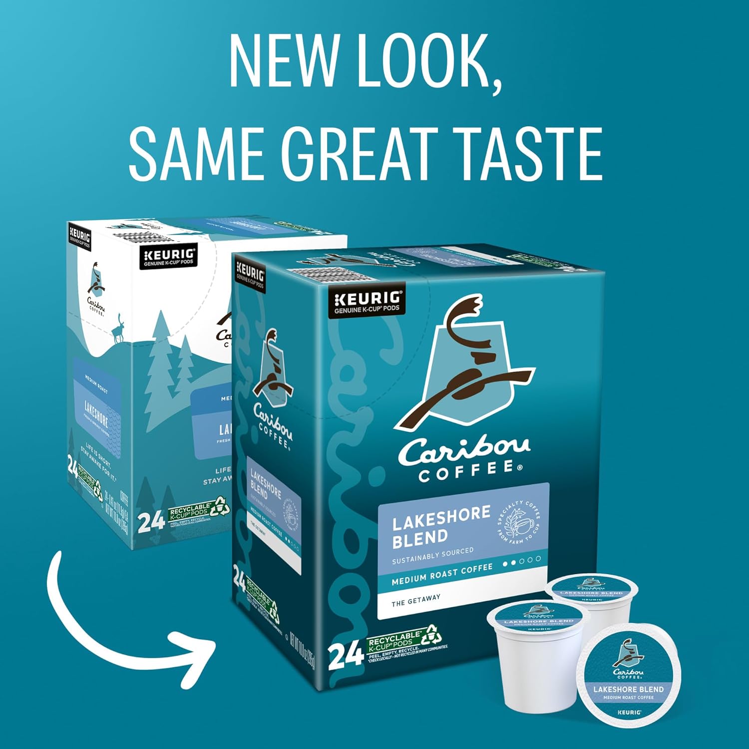 Caribou Coffee Lakeshore Blend Keurig Single-Serve K-Cup Pods. Medium Roast. 24 Count (Pack of 4)