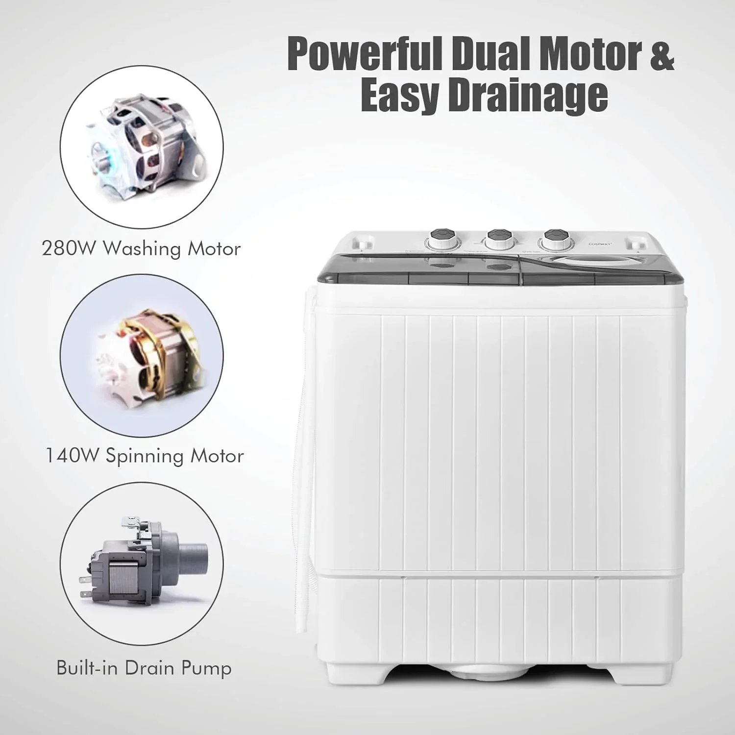 COSTWAY Double Tub 26 lb Capacity Laundry 18 lb 8 lb Spin Combo Drain Pump Washing Machine