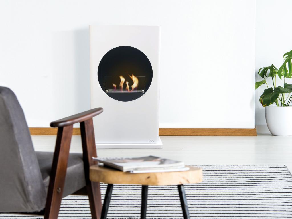 Chimenea de etanol de suelo en acero lacado blanco