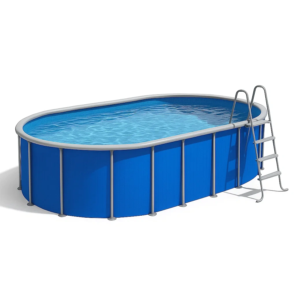 Piscina tubular ovalada desmontable con estructura de acero 418x243x98 cm azul/gris  HCySRmJ131nO