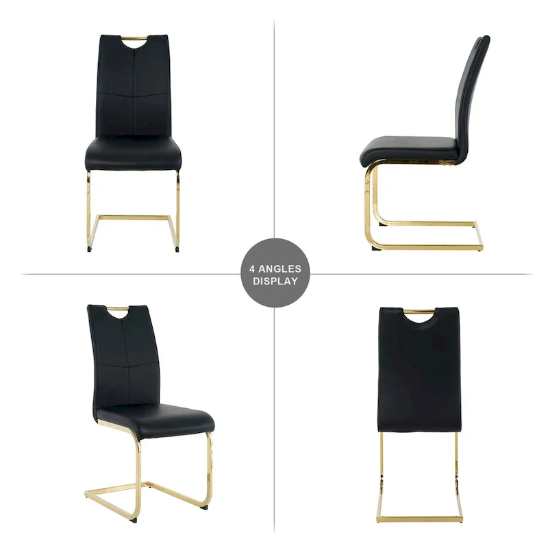 4-Piece Modern Faux Leather Dining Chair Set with Gold Metal Legs and Padded Seats