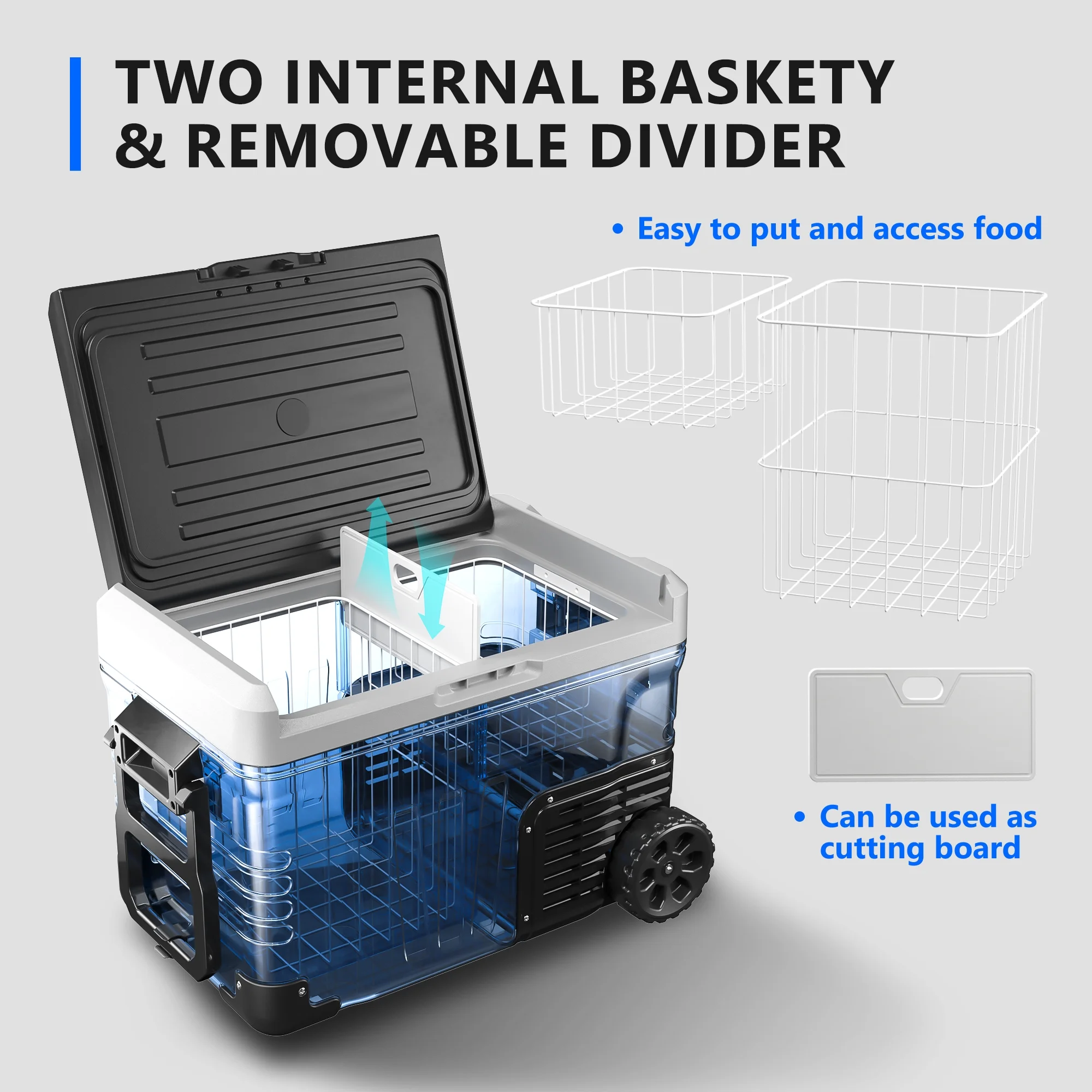 Simzlife 12V Car Refrigerator, 37QT Electric Cooler DC/AC, -4-H~68-H, RV Freezer Fridge Cooler with Wheels & 2 Baskets - Image 2