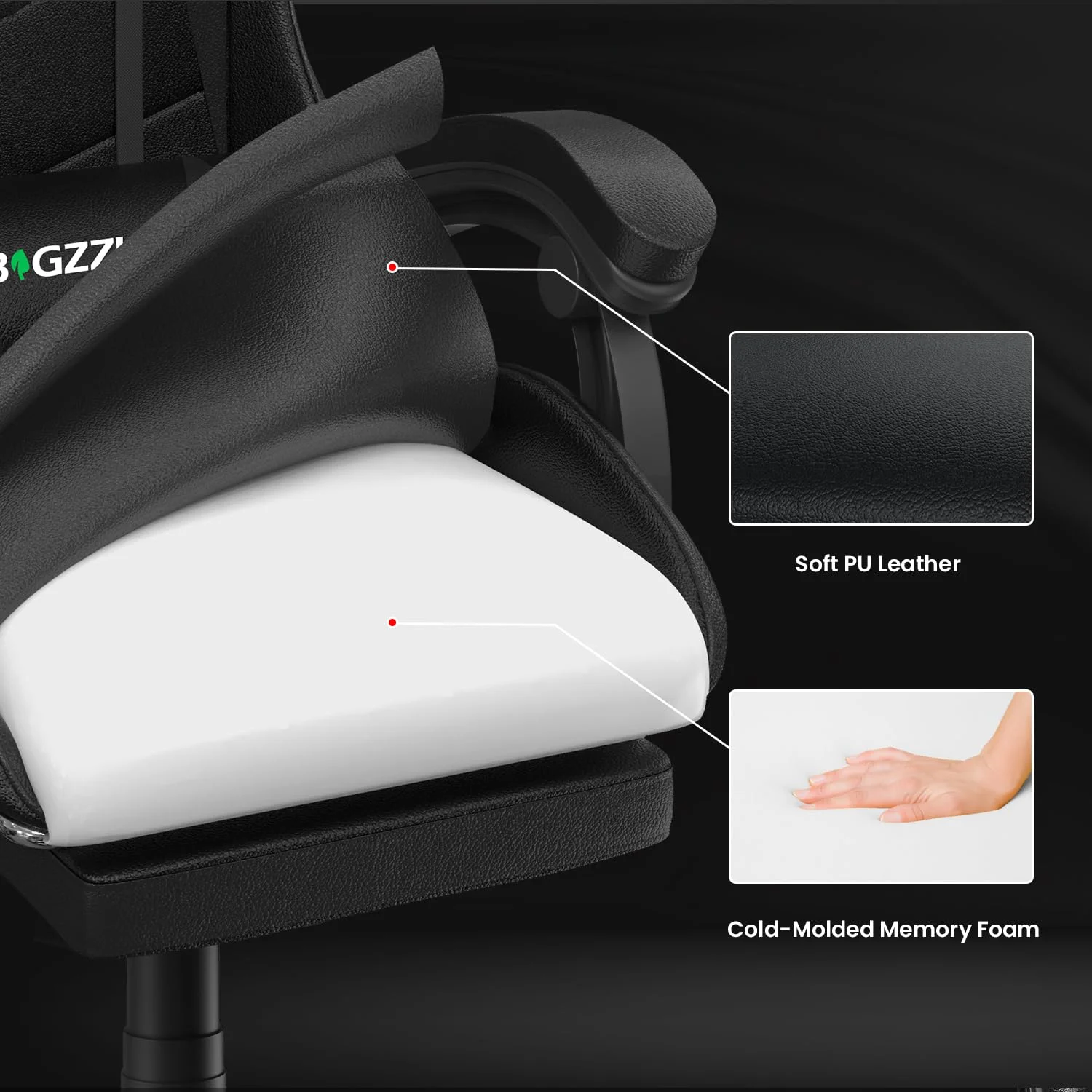 Bigzzia Gaming Chair Office Chair, Ergonomic Game Chair with Height Adjustable Headrest and Lumbar Support for Adults Teens, Black & White - Image 34