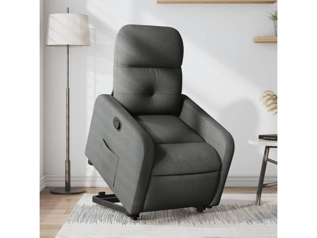 Sillón reclinable elevable de tela gris oscuro