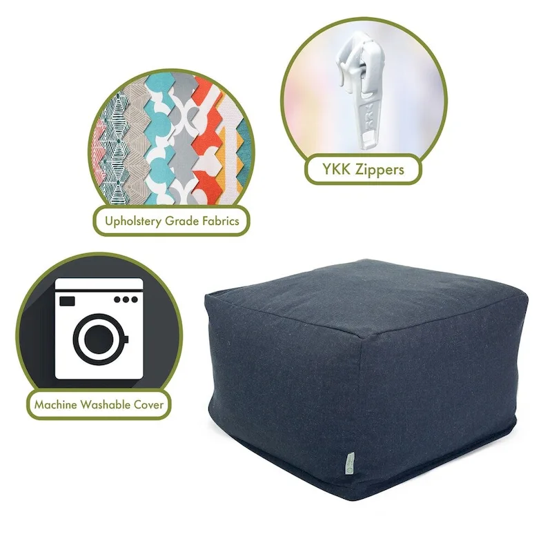 Majestic Home Goods Indoor Wales Poly/Linen Ottoman Pouf - 27" L x 27" W x 17" H