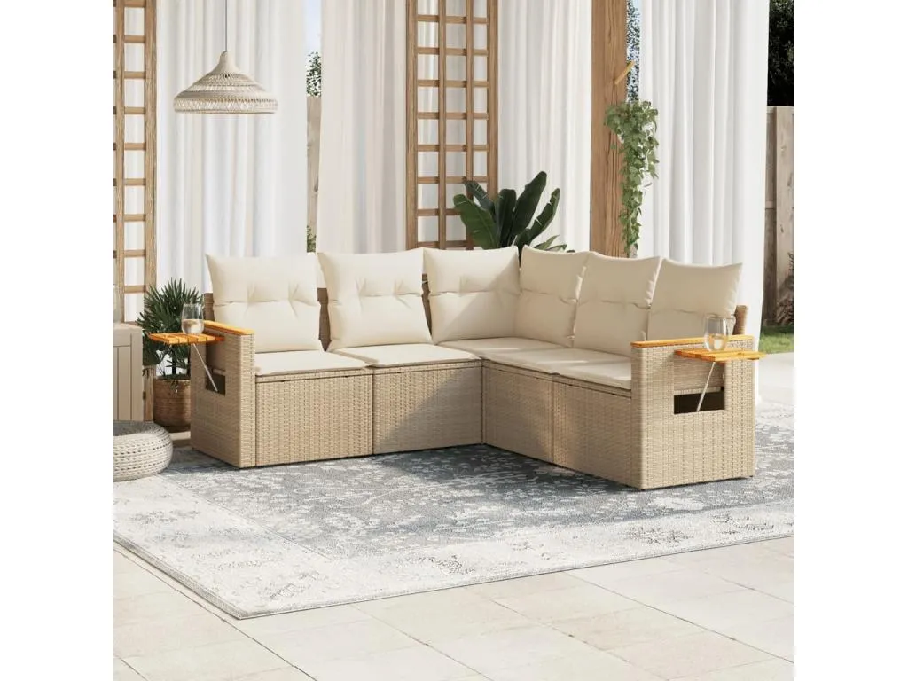 Juego de sofás jardín con cojines 5 piezas ratán sintético beige nhyi96135