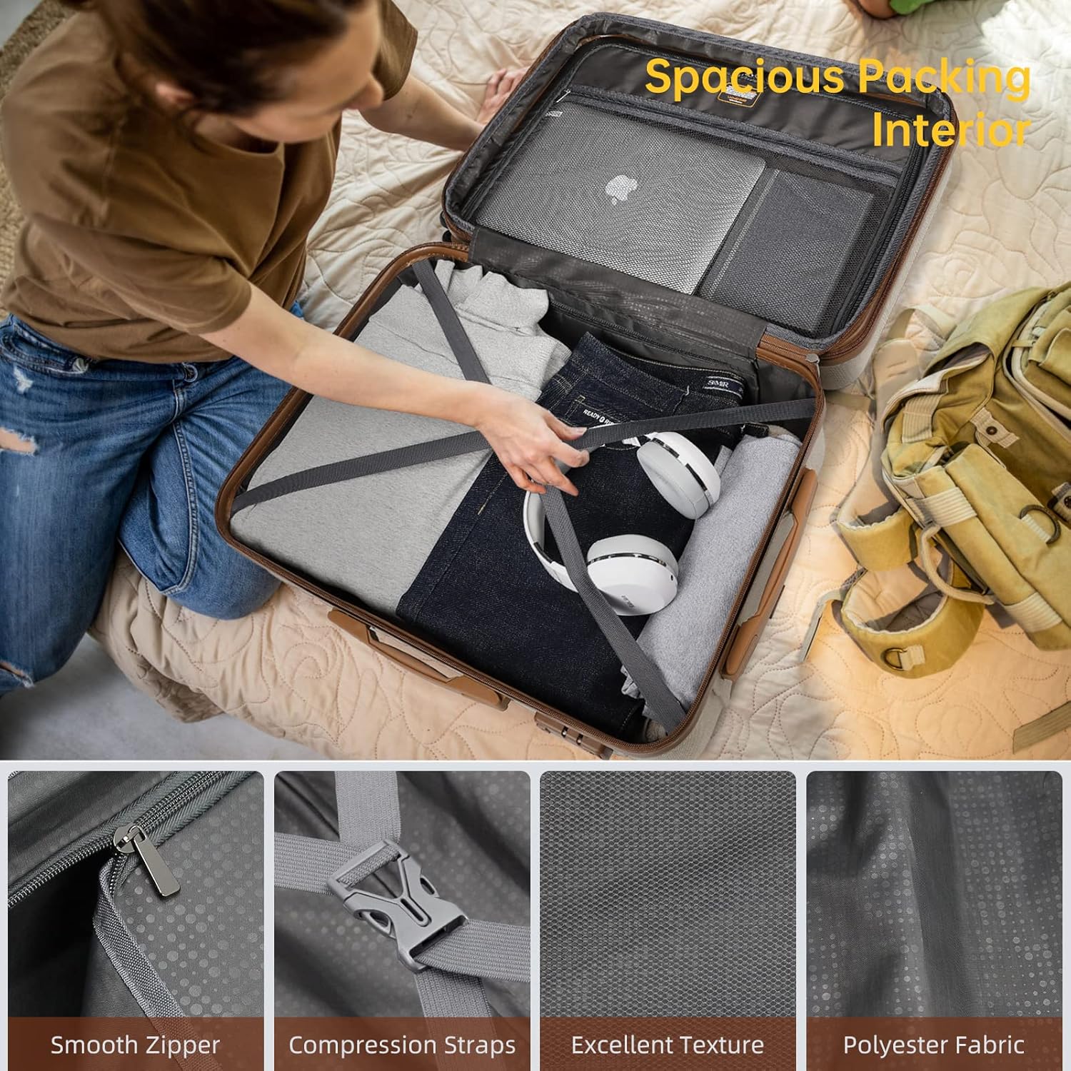 6-piece luggage set, expandable hardshell suitcase set with spinner wheels, lightweight rolling luggage set