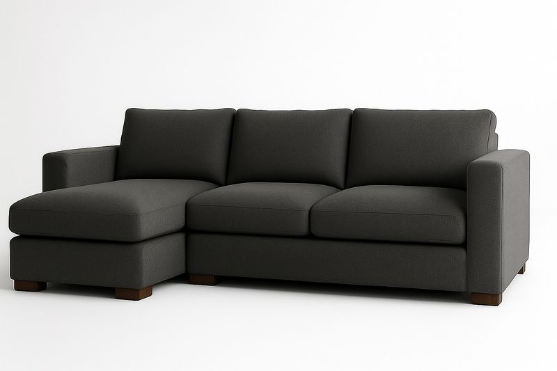 Sofá seccional 3 plazas tela gris oscuro madera 250x160x80 cm