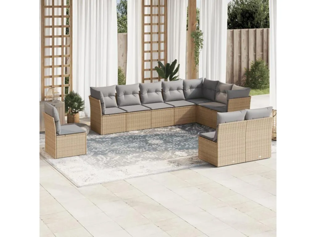Juego de sofás jardín con cojines beige 10 pzas ratán sintético 67598ueux