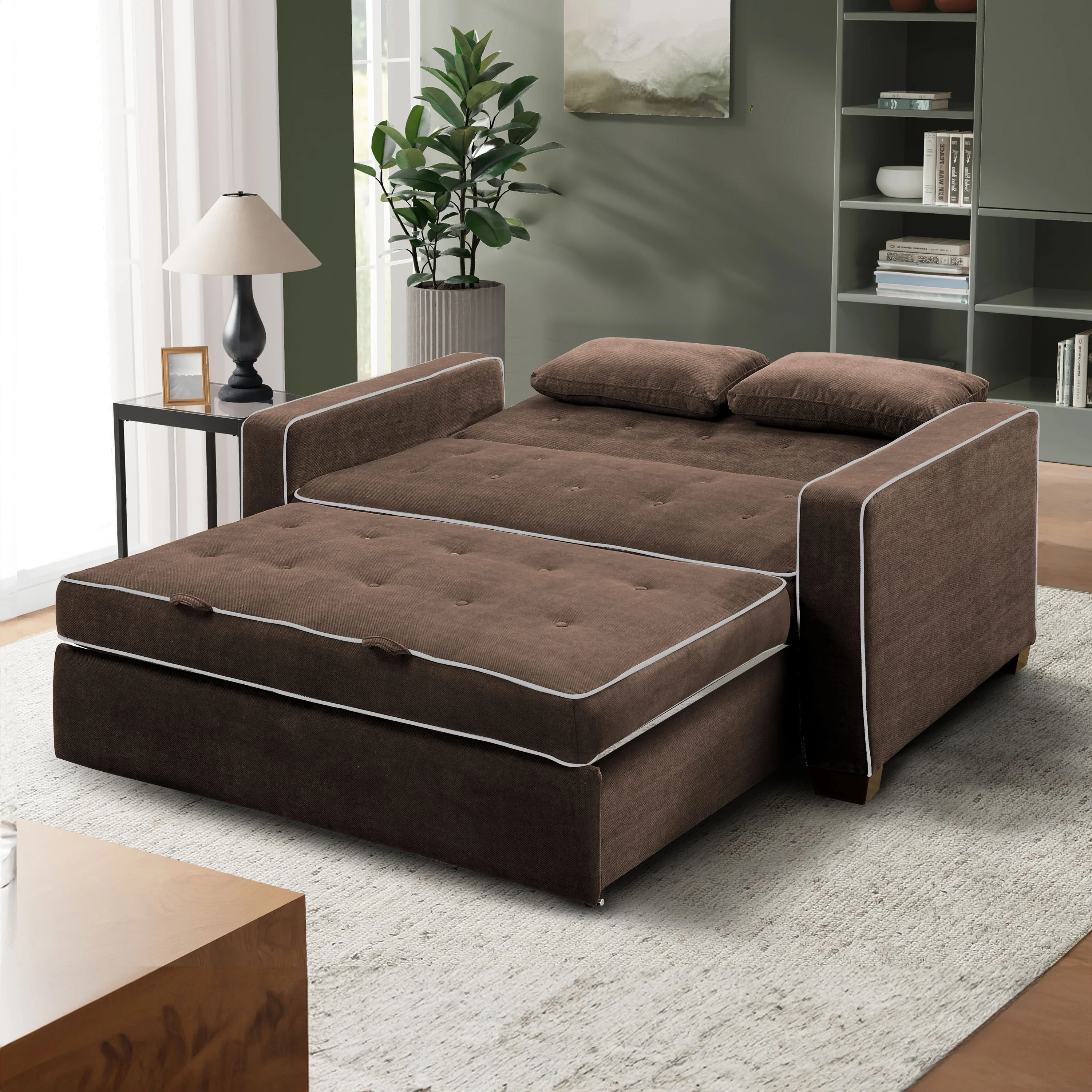 Serta Dream Convertibles Monroe Modern Polyester Convertible Queen Sofa Bed with Pillows Grey - Image 68
