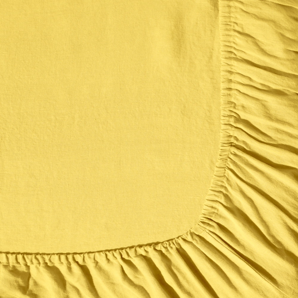 Drap housse en lin lavé - Jaune Citronnade