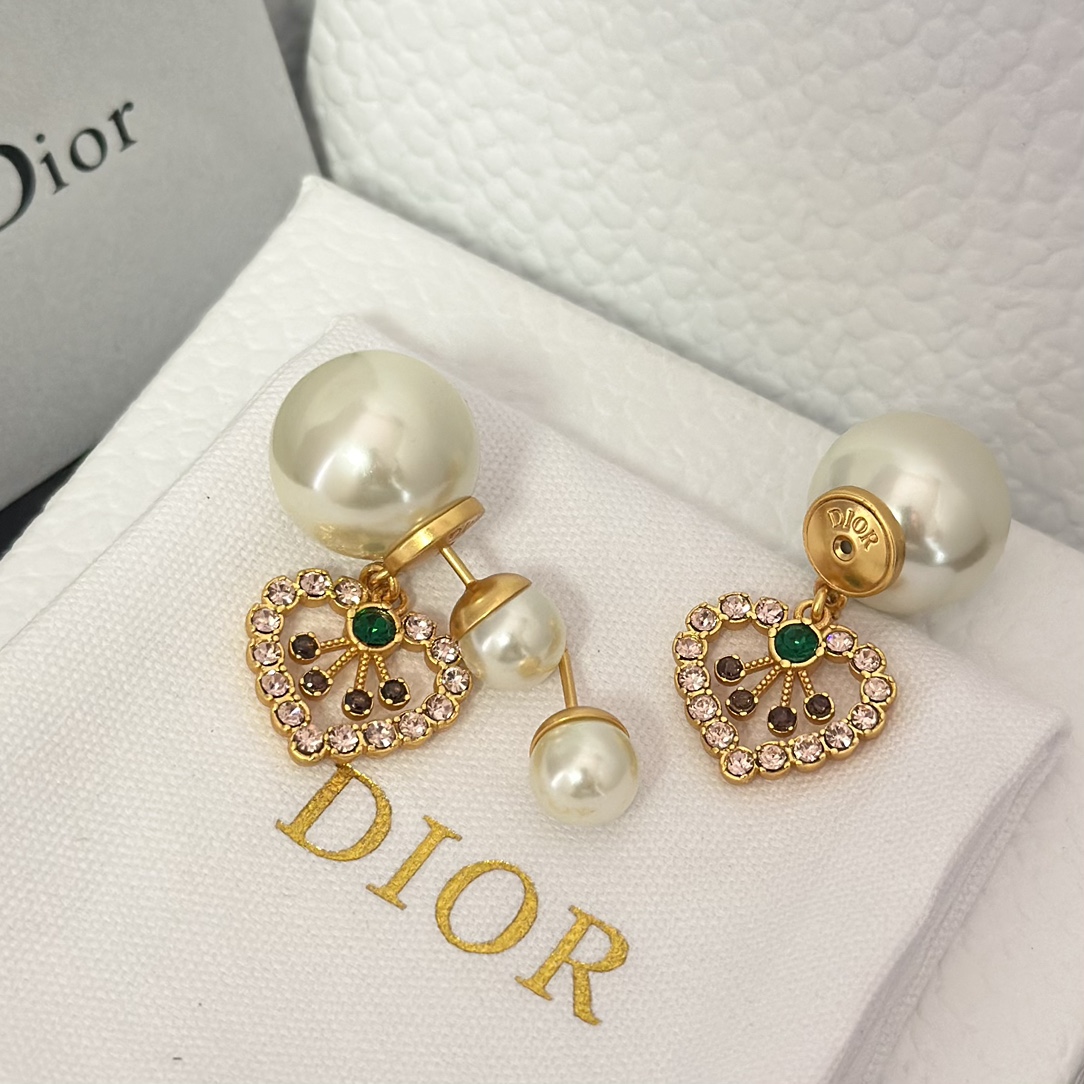 Dior Color Gem Heart Dangle Pearl Earrings - Original Replica Club