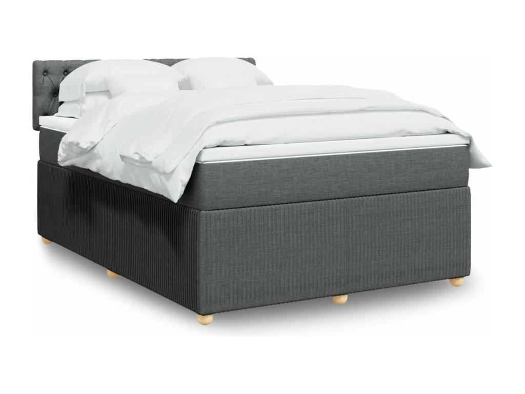 Cama box spring con colchón tela gris oscuro 160x200 cm