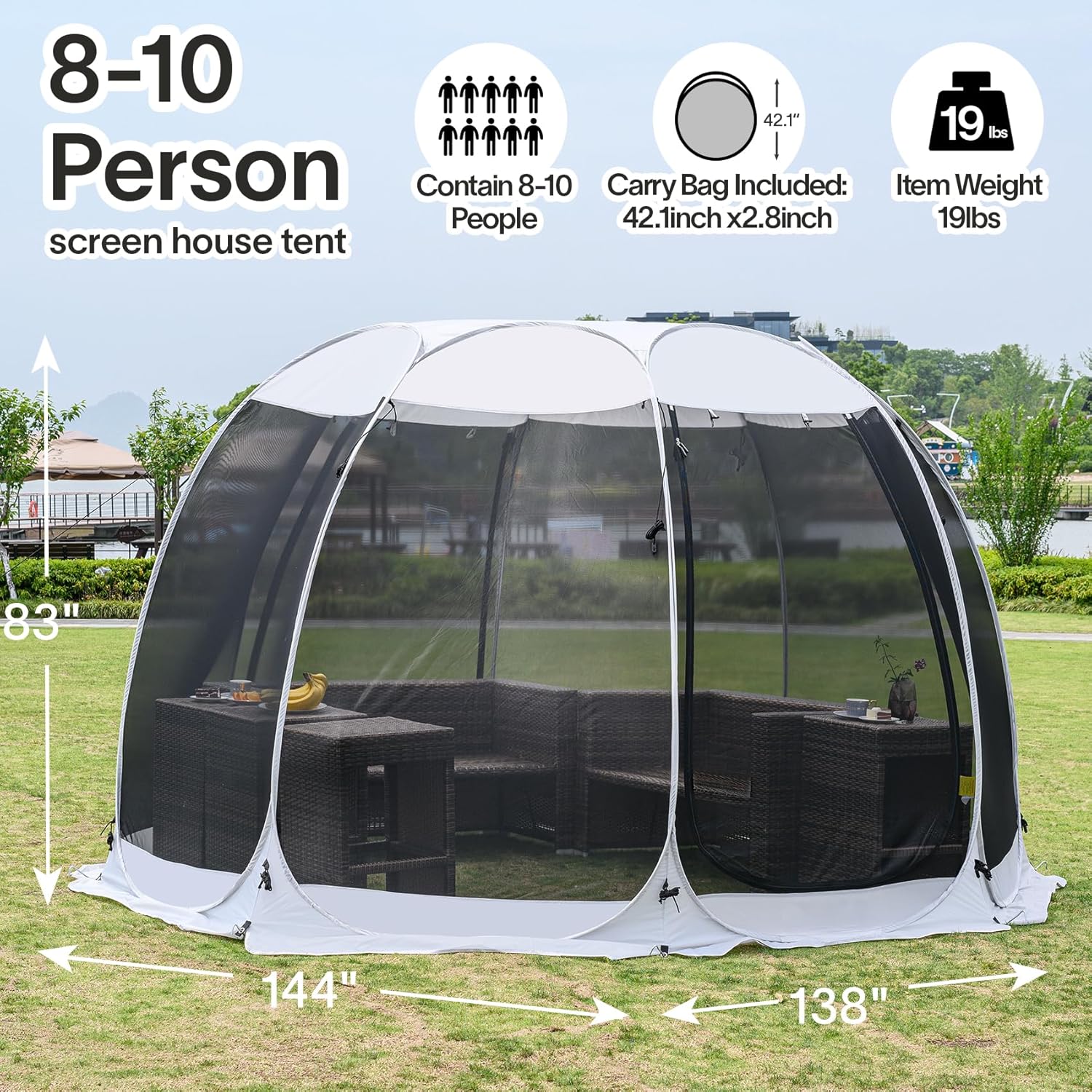Screen gazebo sleeps 6-10-15 people Igloo-style canopy tent mosquito net on the sides Perfect