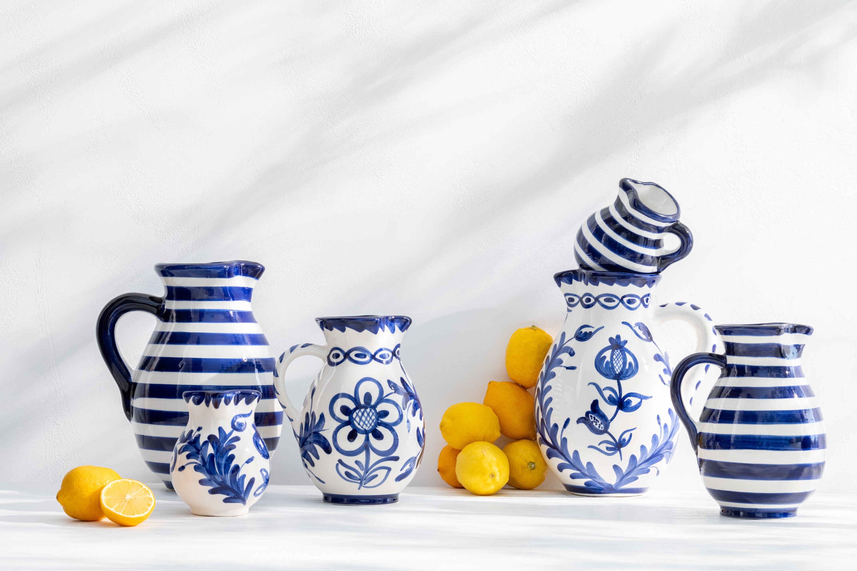 J-Line kruik Granada Stripes - keramiek - wit blauw - large