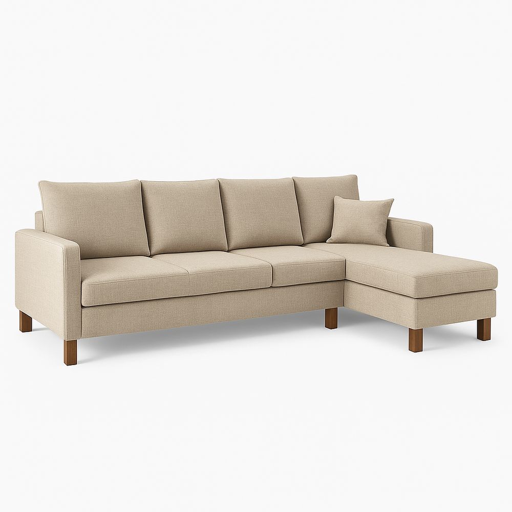 Sofá Modular Esquinero de Tela Beige con Descanso para Pies, Diseño Moderno y Funcional, Muebles para Sala Espaciosa
