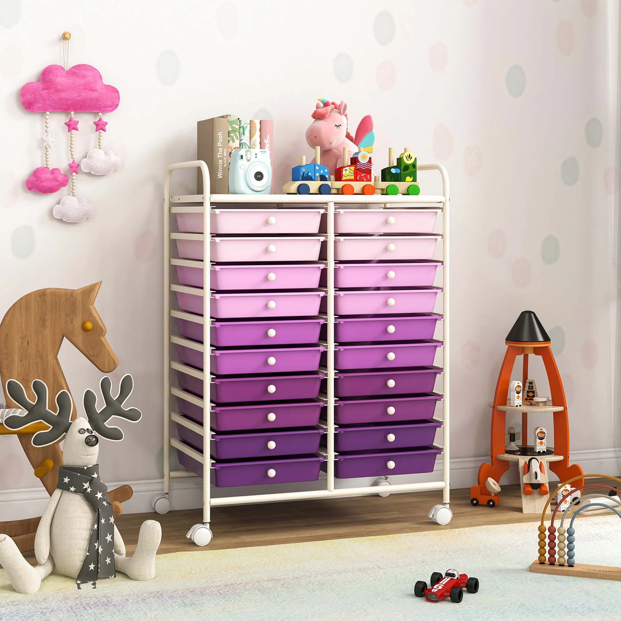 Costway 20 Drawer Rolling Storage Cart Tools Scrapbook Paper Office School Organizer Yellow - Image 69