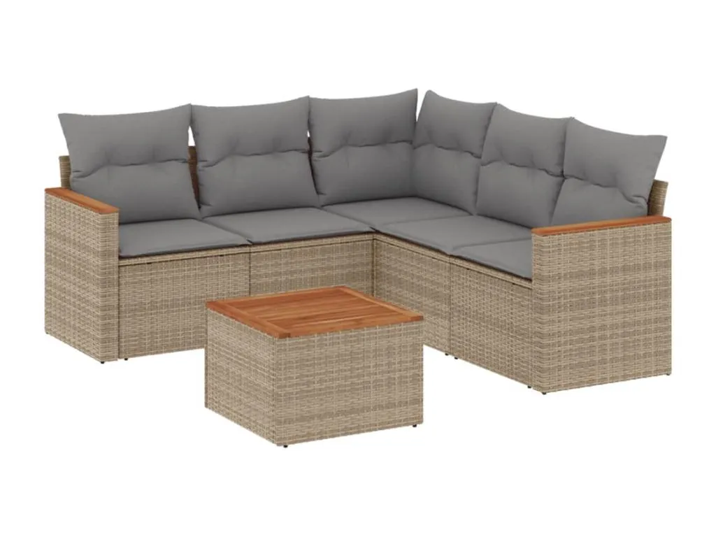 Juego de sofás jardín con cojines beige mezcla 6 pzas ratán PE