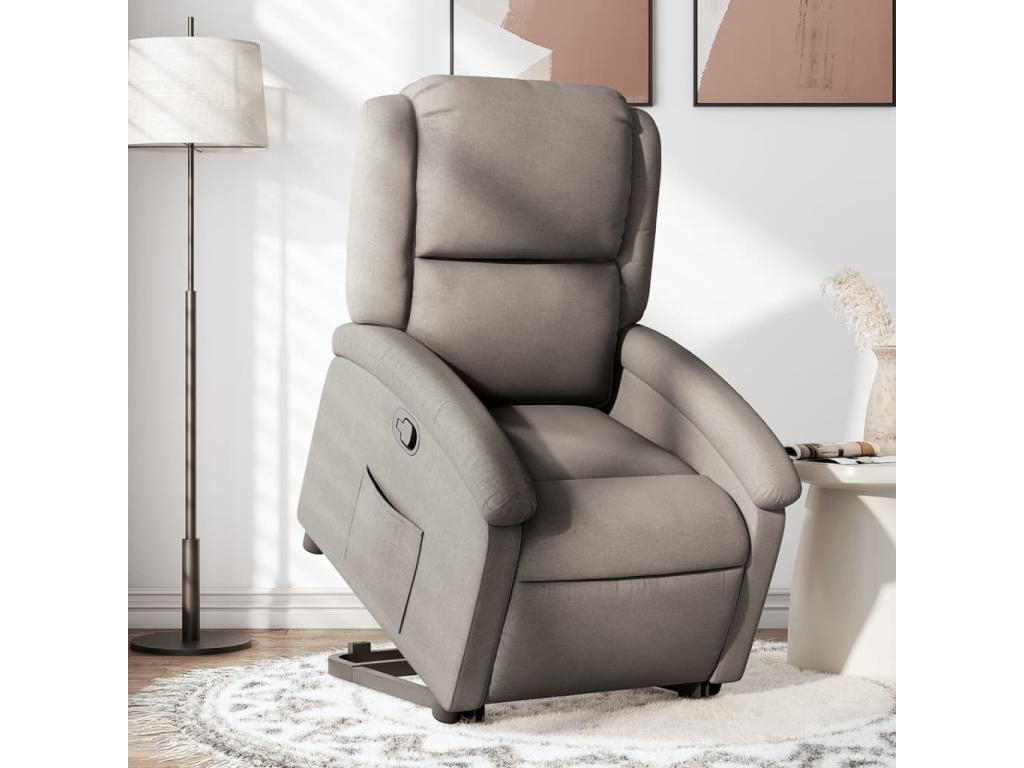 Sillón reclinable elevable tela gris taupe