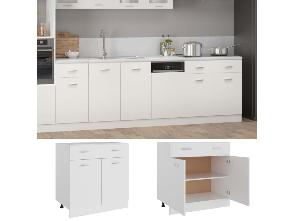 Armario inferior de cocina madera blanco 80x46x81 - 5 cm