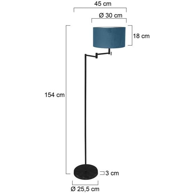 Mexlite Vloerlamp Bella Zwart Lampenkap Ø 30cm Blauw E27 Fitting