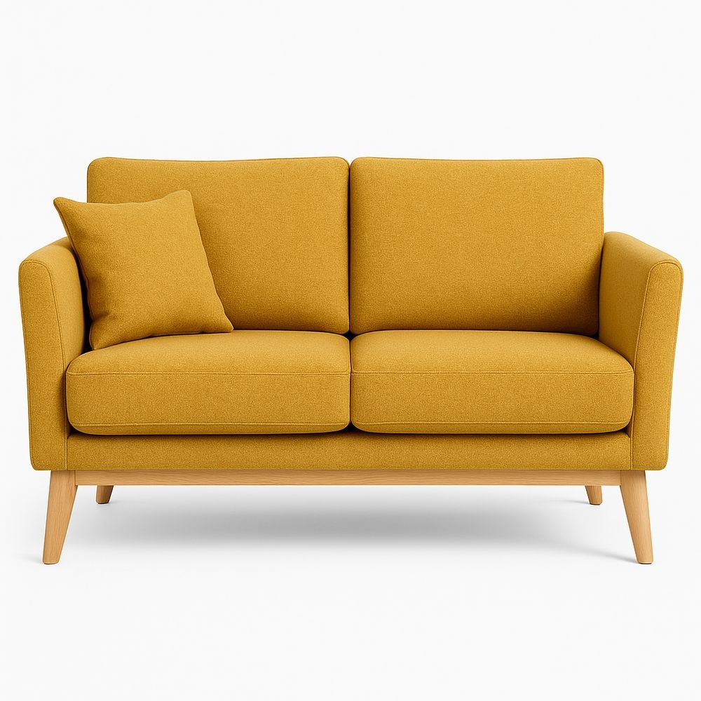 Sofá Amarillo Moderno Sala Estar 2 Plazas Madera Comodidad Tela Acolchada