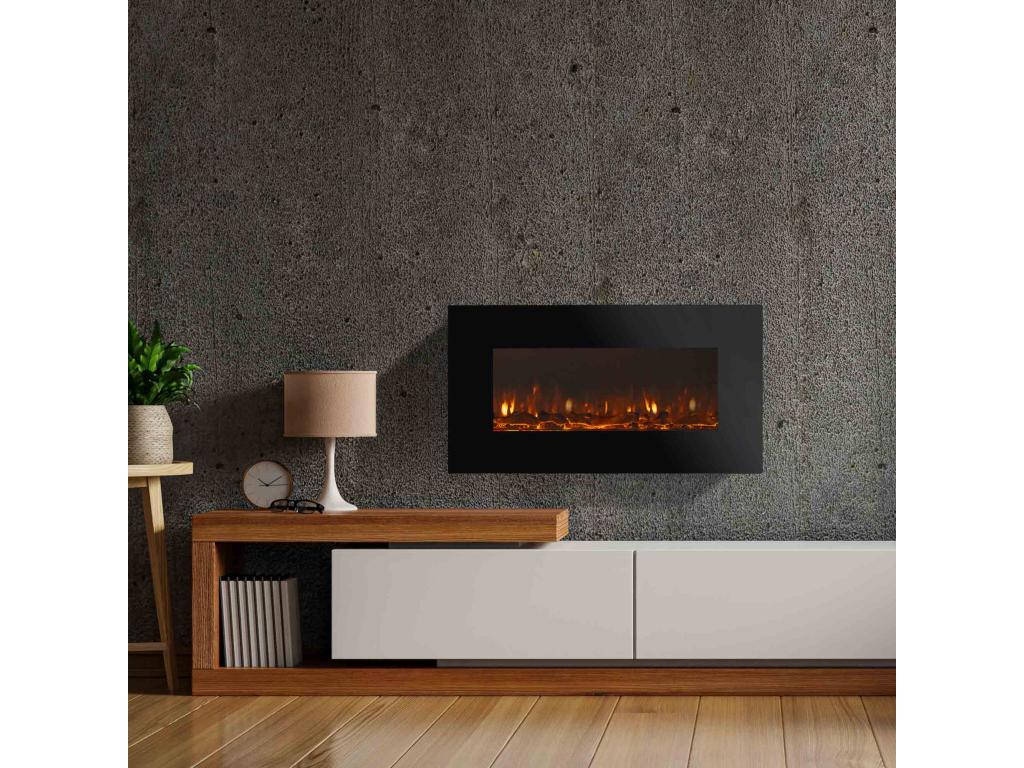 Chimenea Eléctrica de Pared 1600W Casaplu Minesota 84x26x53 cm con Simulación de Fuego Negra con Mando para Interior