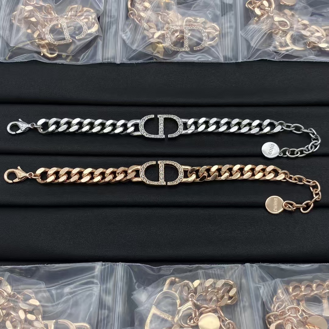 Dior CD Chunky Flat Cuban Chain Couple Bracelet - Original Replica Club