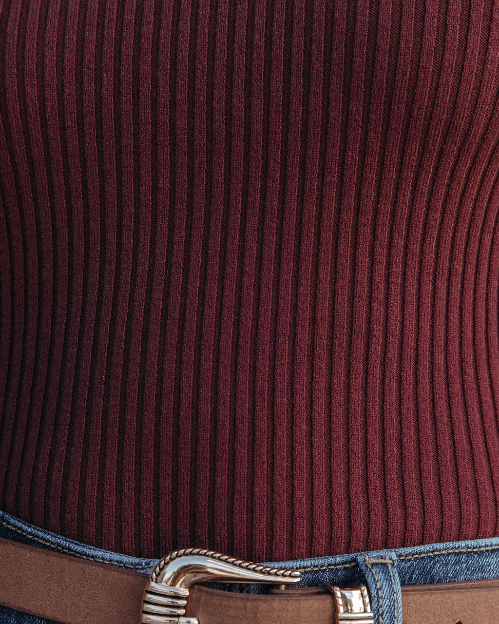 Naomi Ribbed Mock Neck Long Sleeve Top - Maroon - Se7enfashion