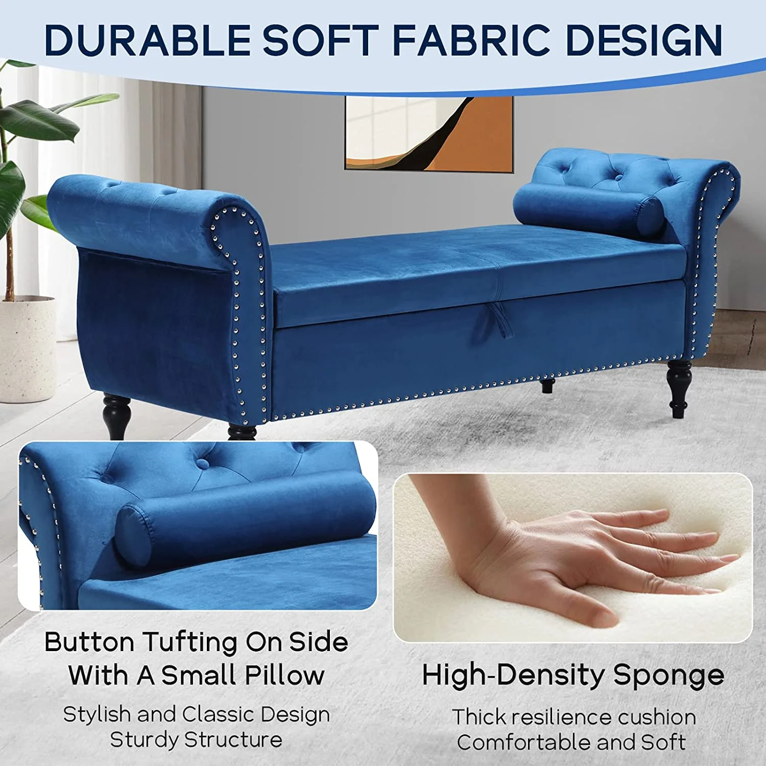 Sumdeal 43.5" Storage Ottoman Bench with 250lb Seating, Linen Upholstered Wood Legs Safety Hinge Flip Top Oval Foot Rest Long Stool for Sofa Couch Bedroom End of Bed Living Room Entryway, White - Image 71
