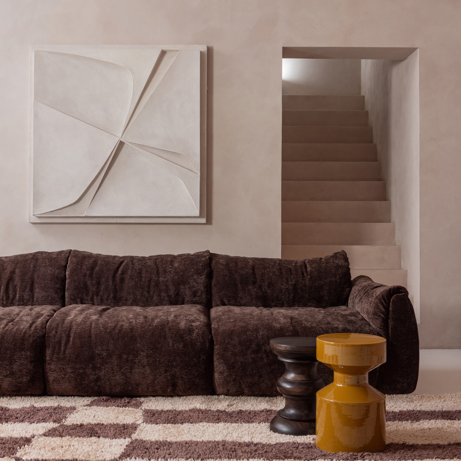 WOOOD Fafa Vloerkleed Grafisch Dessin - Wol Katoen - Bruin - 200x300cm