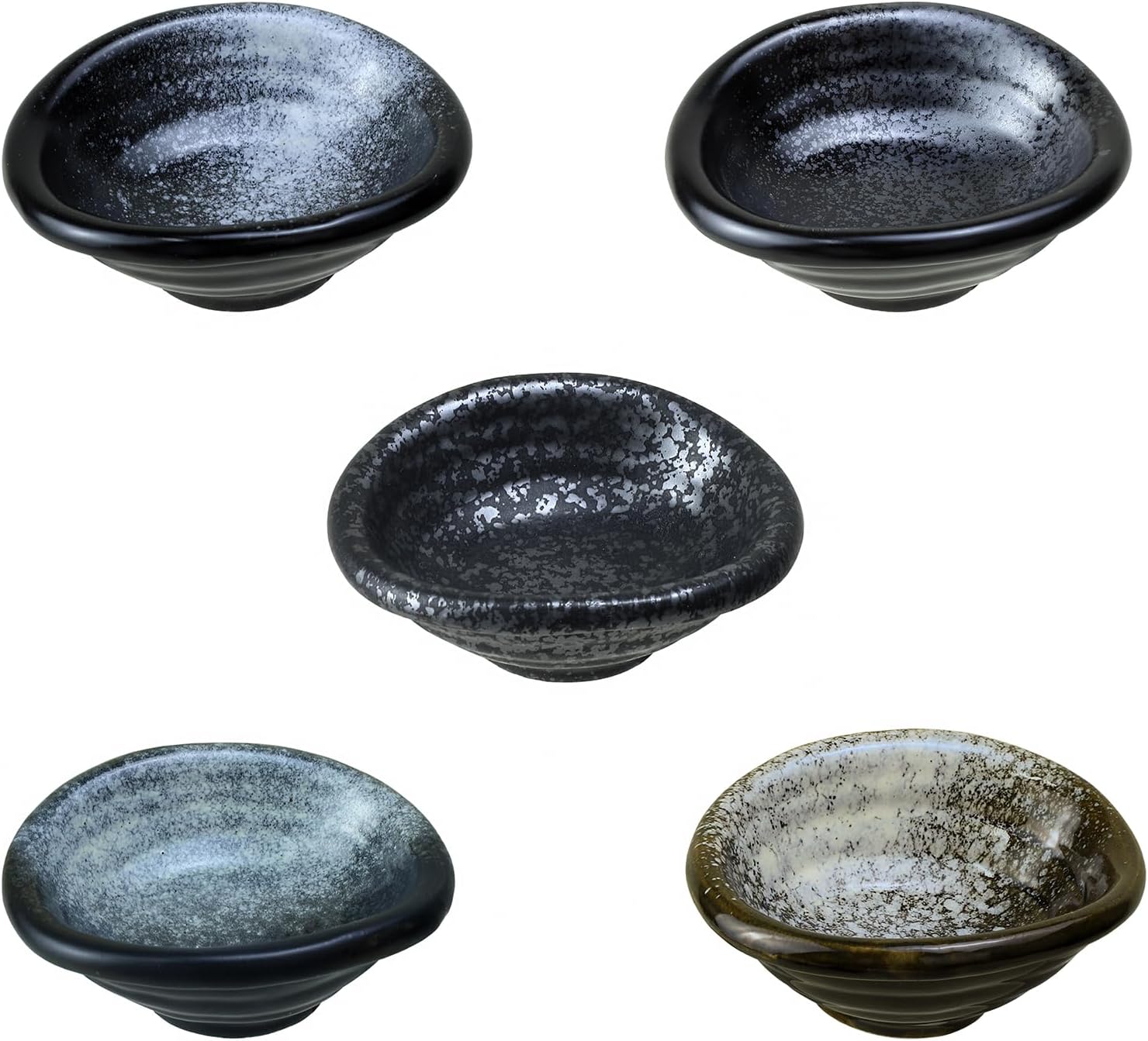 Set of 5 Japanese Vintage Style Ceramic Side Dishes - Retro Black Seasoning Dishes - 3.5 Inch