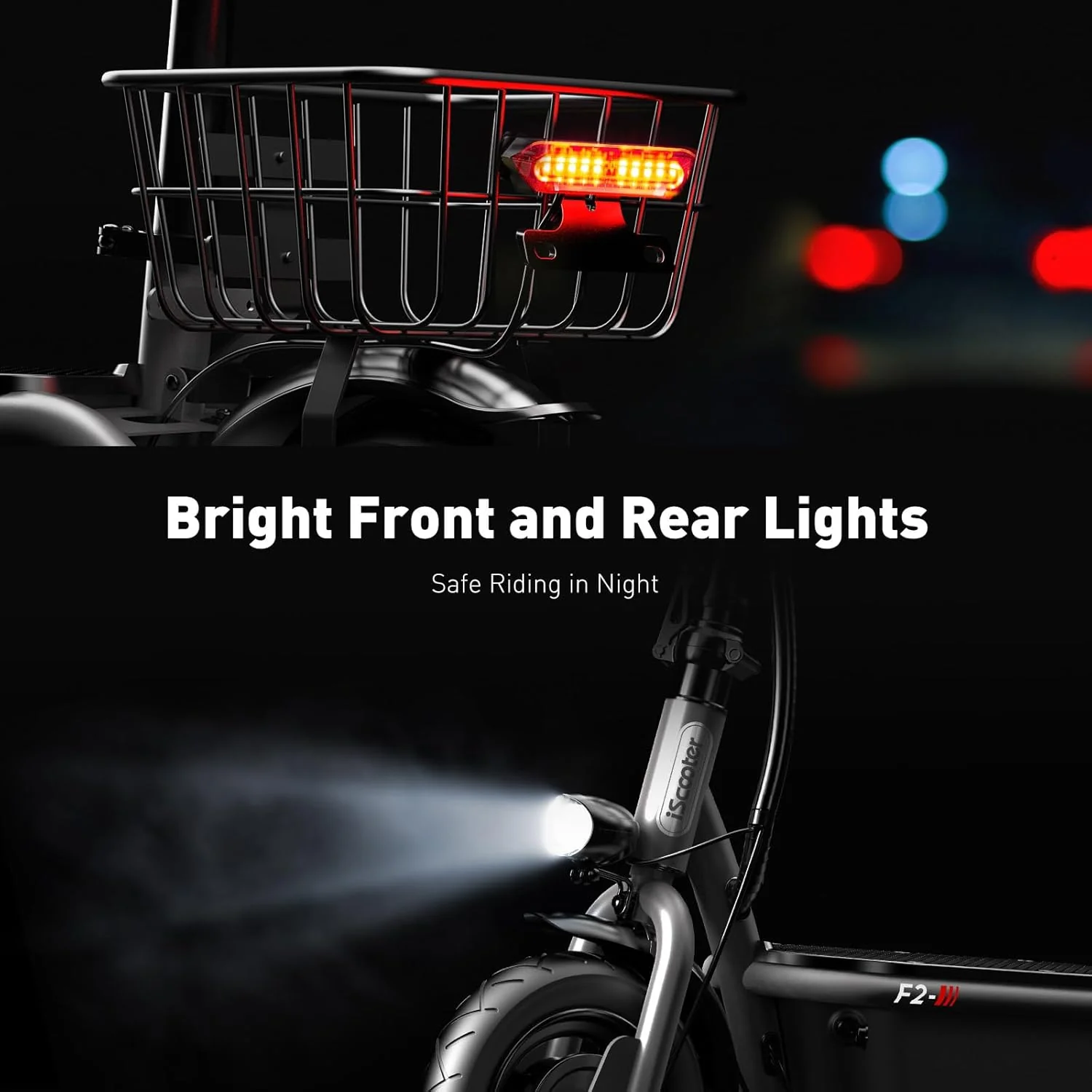 iScooter electric scooter with seat, 37/21 mile range, 28/19/15.6 mph top speed, dual suspension scooter with basket