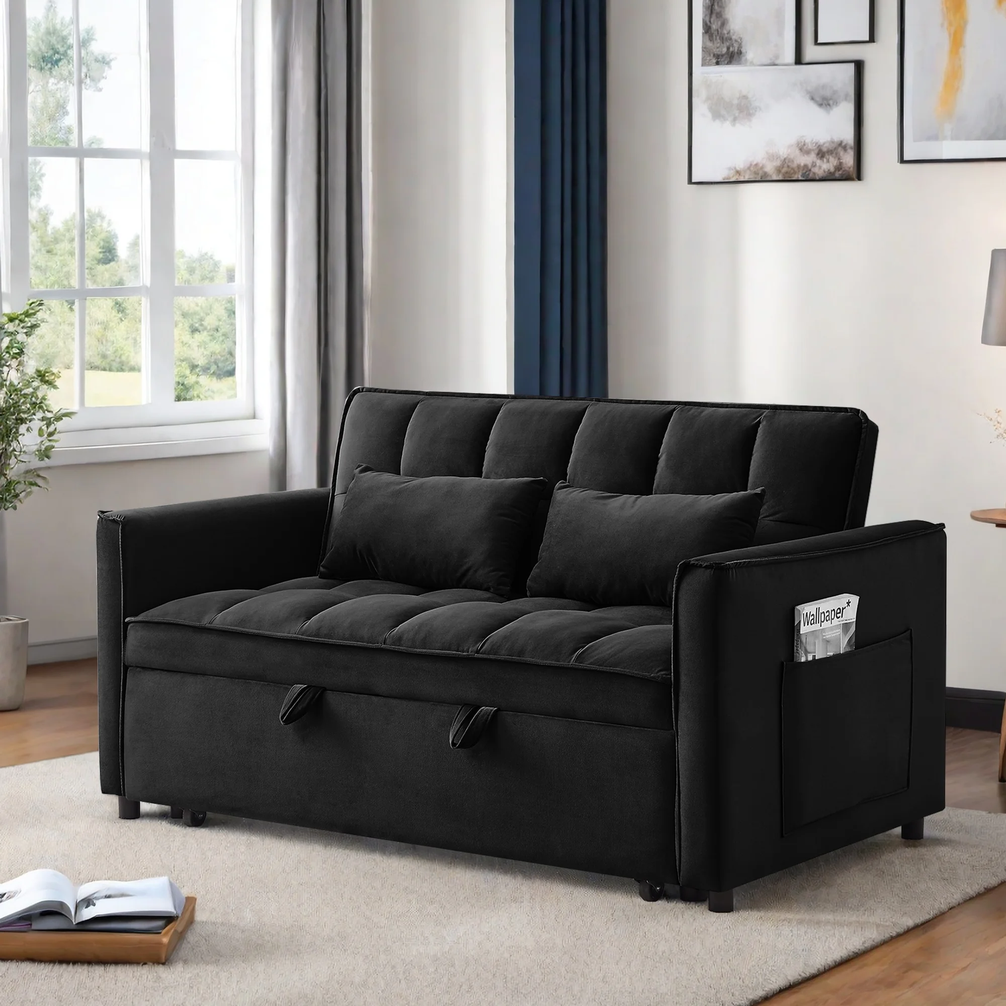 Convertible Sofa Bed,3-in-1 Sleeper Sofa with Pull Out Bed,Sleeper Futon Couch Loveseat with Adjsutable Backrest and Pillows for Living Room,Gray - Image 14