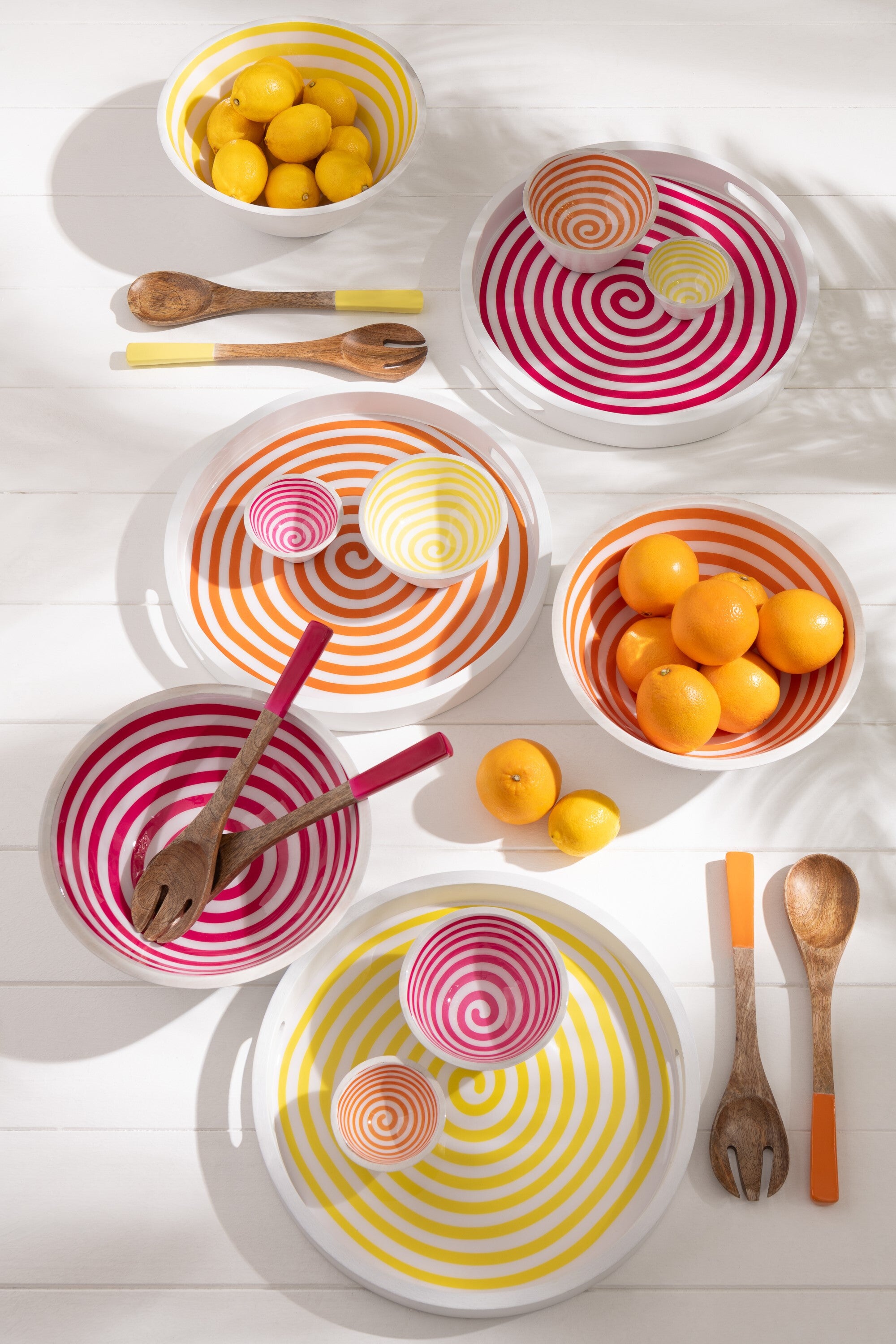 J-Line kom Spiraal - hout - roze oranje geel - medium - 3 stuks