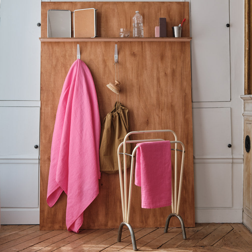 Serviette de bain en lin - Nid d'abeille - Rose Garance