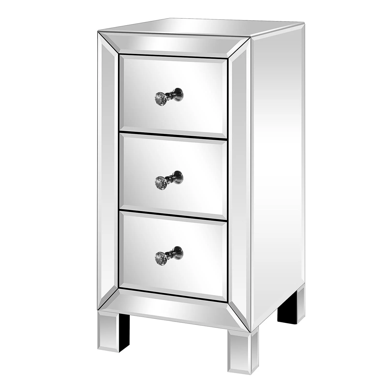 Zimtown Mirrored Glass 3-Drawers Nightstand Bedside Table Storage Bedroom - Image 5