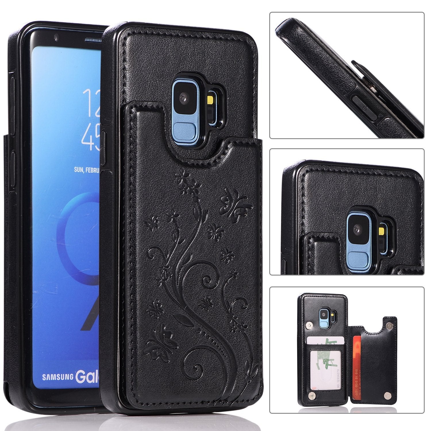 Case Wallet with Card Holder, Vaburs Embossed Butterfly Premium PU Leather Double Magnetic Buttons Flip Shockproof Protective Case Cover for Samsung Galaxy S7/S7 Edge