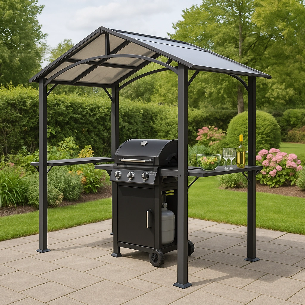 Pabellón barbacoa negro metal para exterior 240x150x230 cm