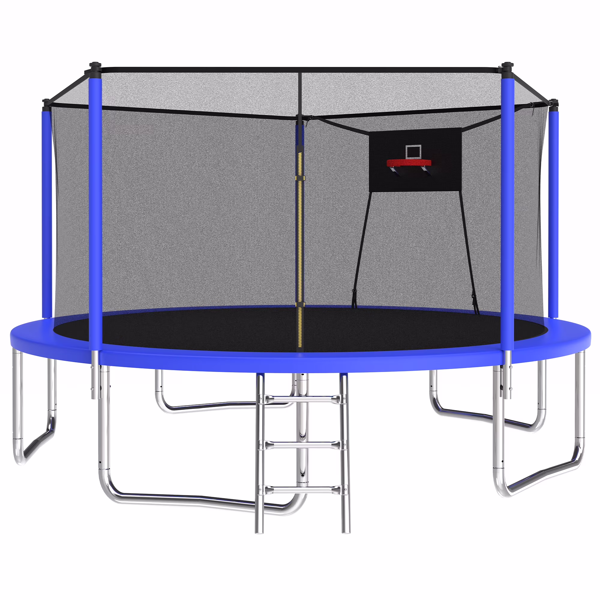 14ft Trampoline with Basketball Hoop, Outdoor Trampoline with with Enclosure Net, Blue(Blue)