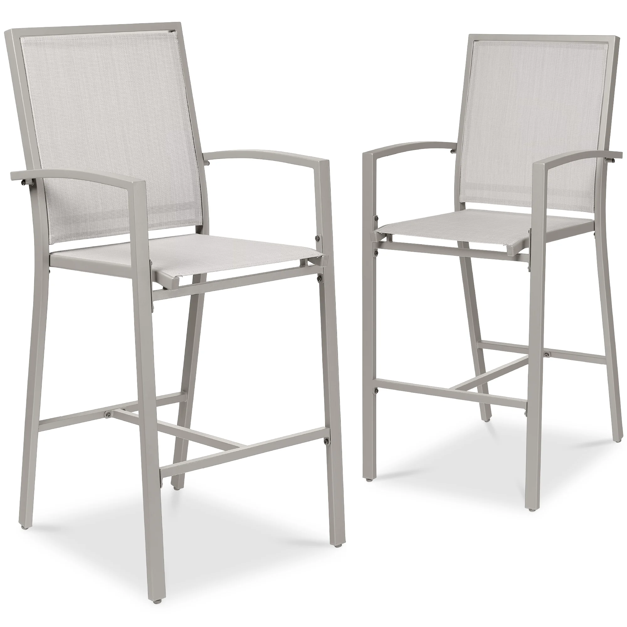 Best Choice Products Outdoor Barstools Set of 2, Bar Height Patio Chairs w/ All-Weather Mesh - Black/Black - Image 35